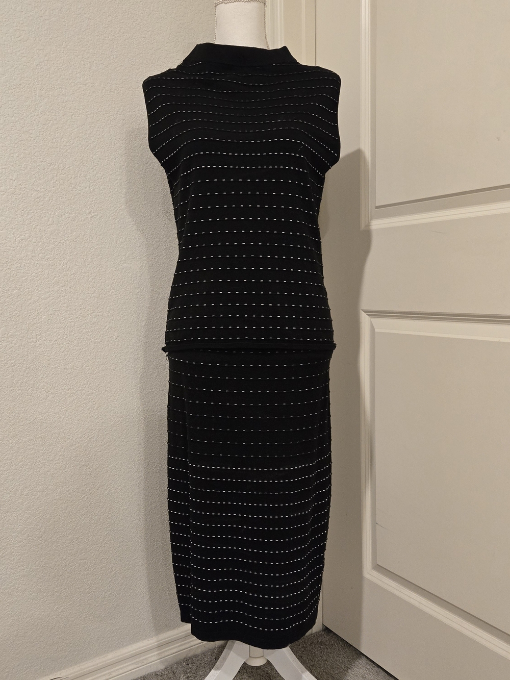 7th Avenue New York 2-Piece Knit Set Black White Stripe Career Chic M